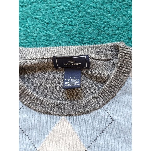 Dockers men's L Acrylic Long Sleeve Blue/Gray Knit Argyle Crew Neck - Picture 3 of 4